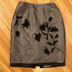 Y2K Vintage Coldwater Creek Sheer Silk Floral Appliqué Boho Midi Skirt 10